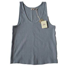 Share Faherty Womens L Sunwashed Rib Tank Zen Blue Top Sleeveless NEW Ribbed Lig